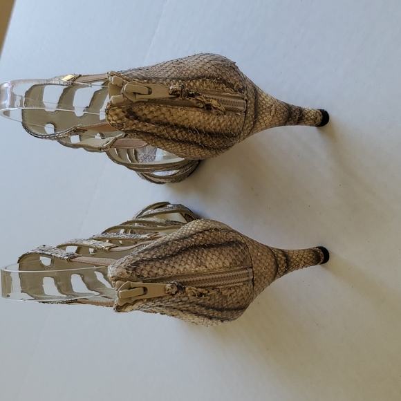 Stuart Weitzman Snake Leather Sandals Pumps Strappy Heels Shoes Size 8.5 - Picture 5 of 9
